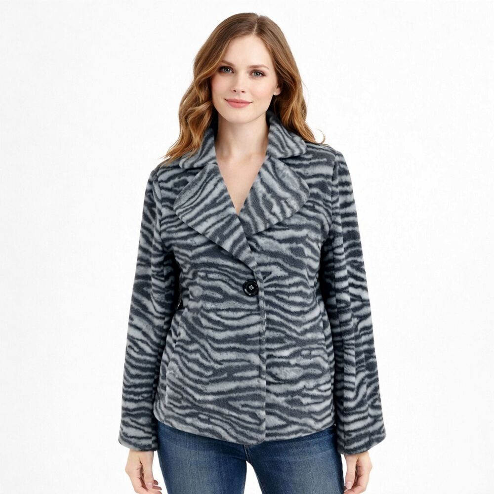 Susan Graver Zebra Print Fleece Jacket Size Medium EUC
